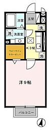 グレースコートA 1Kの間取図画像