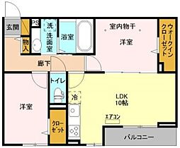 JR総武線 東船橋駅 徒歩8分の賃貸マンション 3階2LDKの間取り