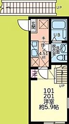 ビアンネートル 2階1Kの間取り