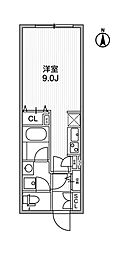 リーガランド神楽坂 2階ワンルームの間取り