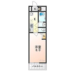 フラッティ千本今出川 5階1Kの間取り