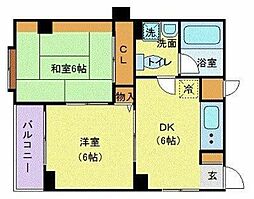 JR京浜東北・根岸線 王子駅 徒歩8分の賃貸マンション 3階2DKの間取り