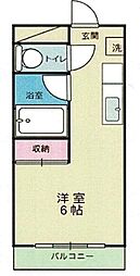 野崎ハイム 2階1Kの間取り