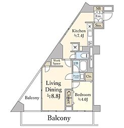 クレール芝 3階1LDKの間取り