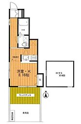 グランツ武蔵野 1階ワンルームの間取り