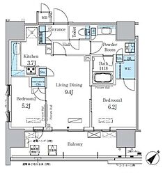 晴海フラッグ ポートヴィレッジ B棟 7階2LDKの間取り