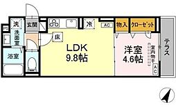 JR中央線 吉祥寺駅 4.6kmの賃貸アパート 1階1LDKの間取り