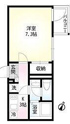 東急目黒線 武蔵小山駅 徒歩10分の賃貸マンション 2階1Kの間取り
