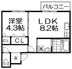 枚方市津田駅前1丁目アパート 1LDKの間取図画像