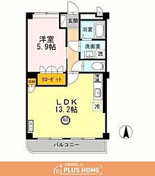 シャランテ橘1 1LDKの間取図画像