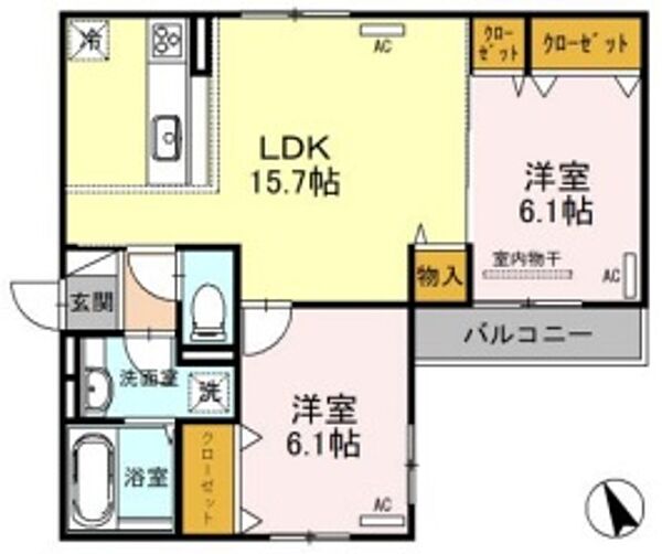 ザ・バンダイ ｜大阪府大阪市住吉区万代４丁目(賃貸アパート2LDK・3階・62.20㎡)の写真 その2