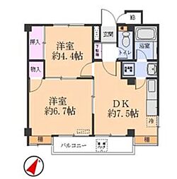 パティオ桔梗 2DKの間取図画像