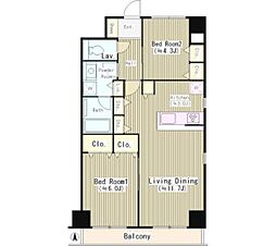 江戸川橋杉原ビルヂング 8階2LDKの間取り