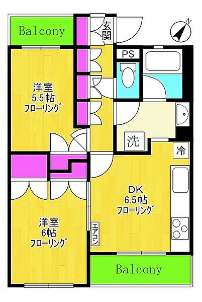 ライブヴィラ多摩 303｜神奈川県川崎市多摩区登戸新町(賃貸マンション2DK・3階・45.21㎡)の写真 その2