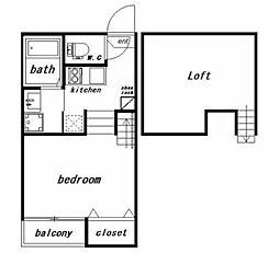 stage青井 2階1Kの間取り