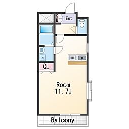 アバンセα 2階ワンルームの間取り