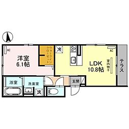 おおさか東線 JR長瀬駅 徒歩3分の賃貸アパート 2階1LDKの間取り