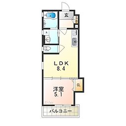 クリエオーレ巽東 1階1LDKの間取り