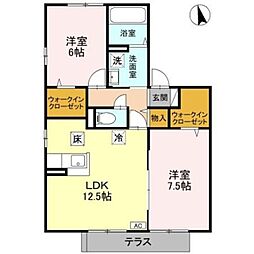 ドミール壱番館 1階2LDKの間取り