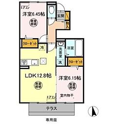 ルポゼ都 1階2LDKの間取り