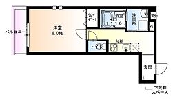 フジパレス上野芝III番館 2階1Kの間取り