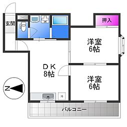 クロス9パーク神田 2DKの間取図画像