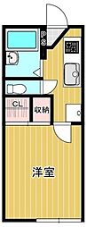 ラポール津田沼A 2階1Kの間取り