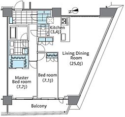 コンフォリア新宿イーストサイドタワー タワー棟 7階2LDKの間取り