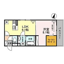 D-ROOM NANKAI 2階1LDKの間取り