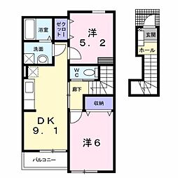 クレスト檜 2DKの間取図画像