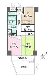 藤和シティホームズ新宿余丁町 1階2Kの間取り
