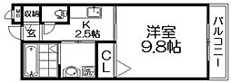 プラティークヌーヴォー 1Kの間取図画像