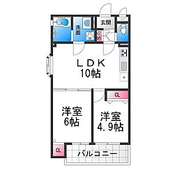 CASA　CALMA菱木 3階2LDKの間取り
