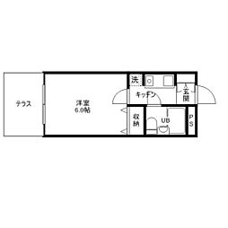 グランドペア 1階1Kの間取り