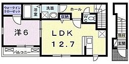 メゾンドグリシーヌIII 2階1LDKの間取り