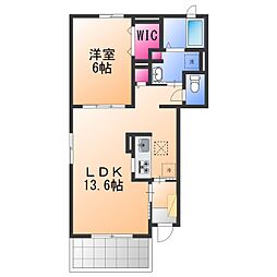 オリーブ井原里A棟 1LDKの間取図画像
