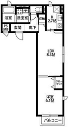 東京メトロ東西線 行徳駅 徒歩13分の賃貸アパート 2階1LDKの間取り