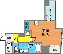 ユリシス新神戸 5階ワンルームの間取り