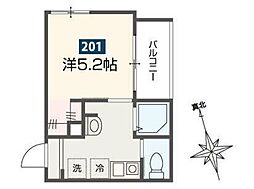 MELDIA南浦和IV 2階1Kの間取り