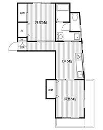 パークハイム反町 2DKの間取図画像