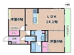 パークサイドファーム 2LDKの間取図画像