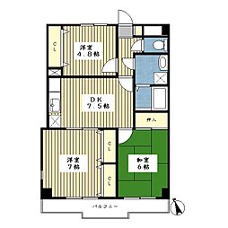 ブリッジ弐番館 3DKの間取図画像
