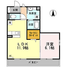 鳥羽リョウコウ 3階1LDKの間取り