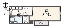 レークヒル 1Kの間取図画像