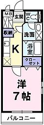 プリムヴェール 1階1Kの間取り