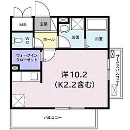 ウィステリアコート 1階ワンルームの間取り