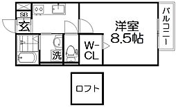 ブルースカイ山崇 1Kの間取図画像