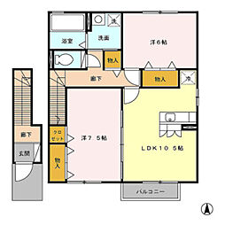 JR横浜線 橋本駅 バス8分 東原宿下車 徒歩2分の賃貸アパート 2階2LDKの間取り