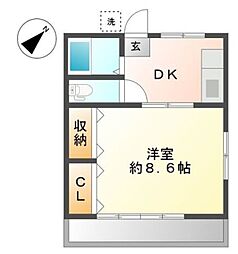 久保田アパート 2階1DKの間取り