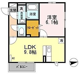 JR中央線 武蔵小金井駅 徒歩10分の賃貸アパート 2階1LDKの間取り